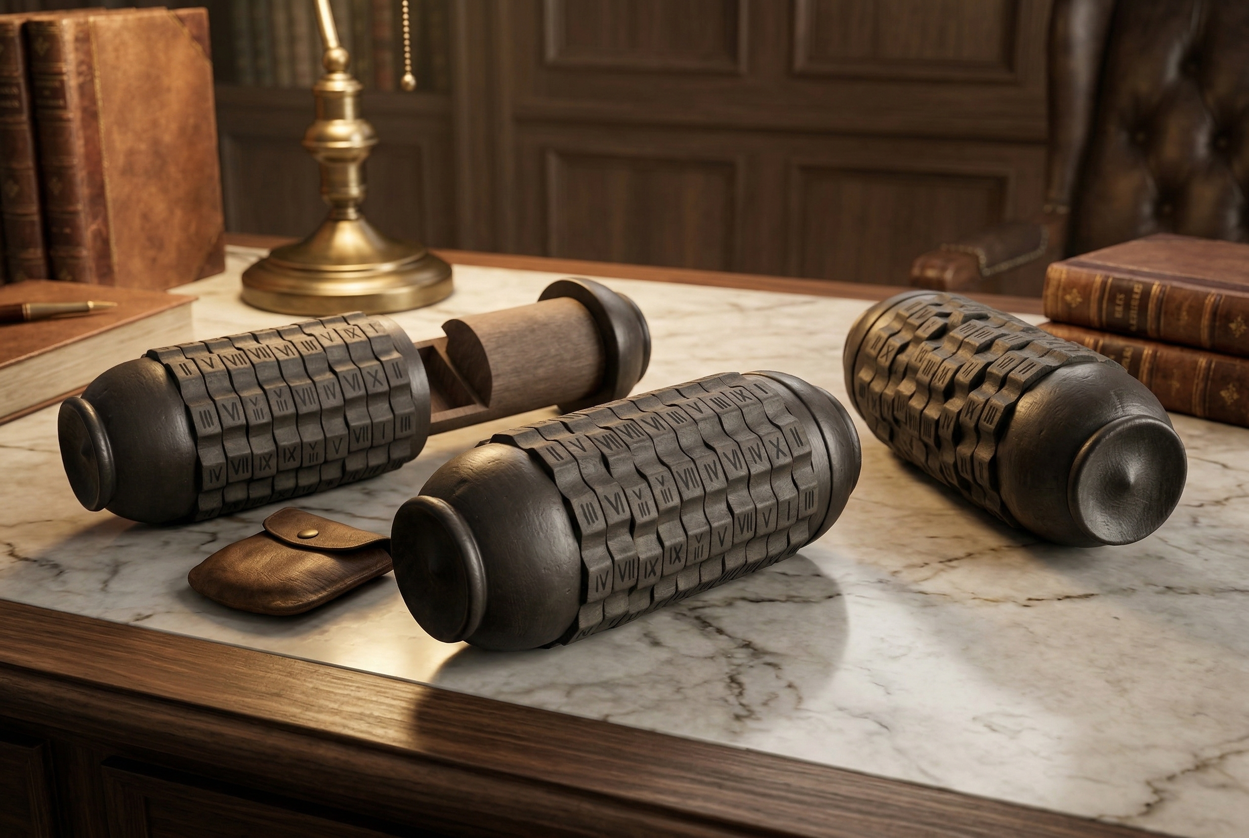 Cryptex — multiple cryptex locks on a marble desk